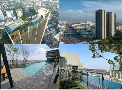 Stunning high-rise building with rooftop pool and panoramic city views, perfect for luxury urban living.