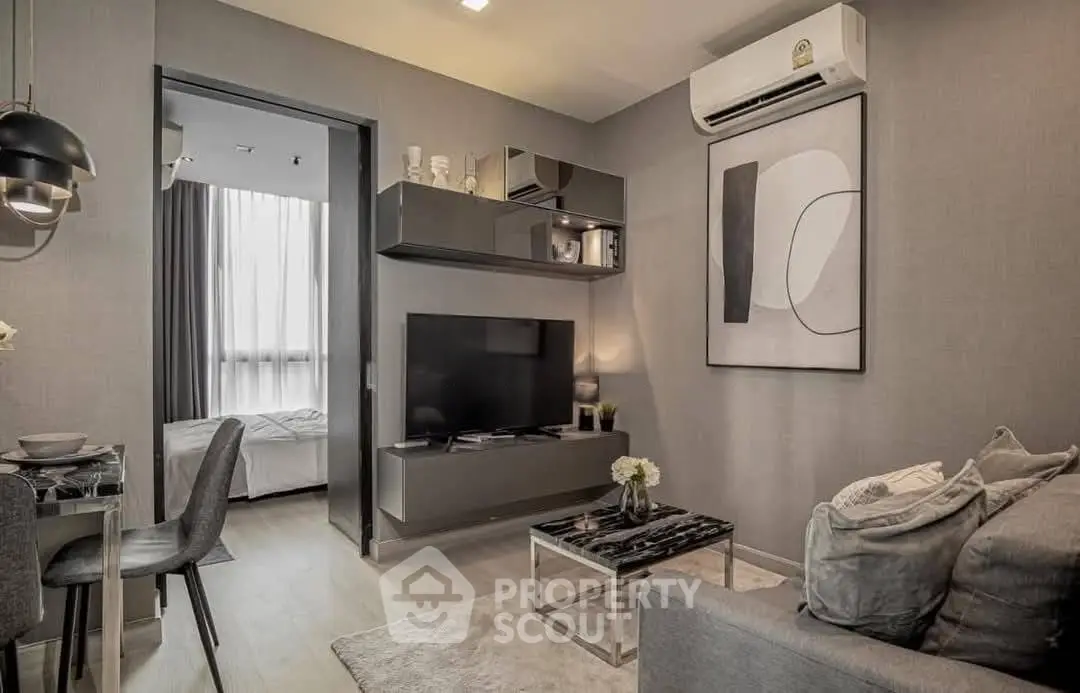 Modern living room with sleek design and cozy ambiance