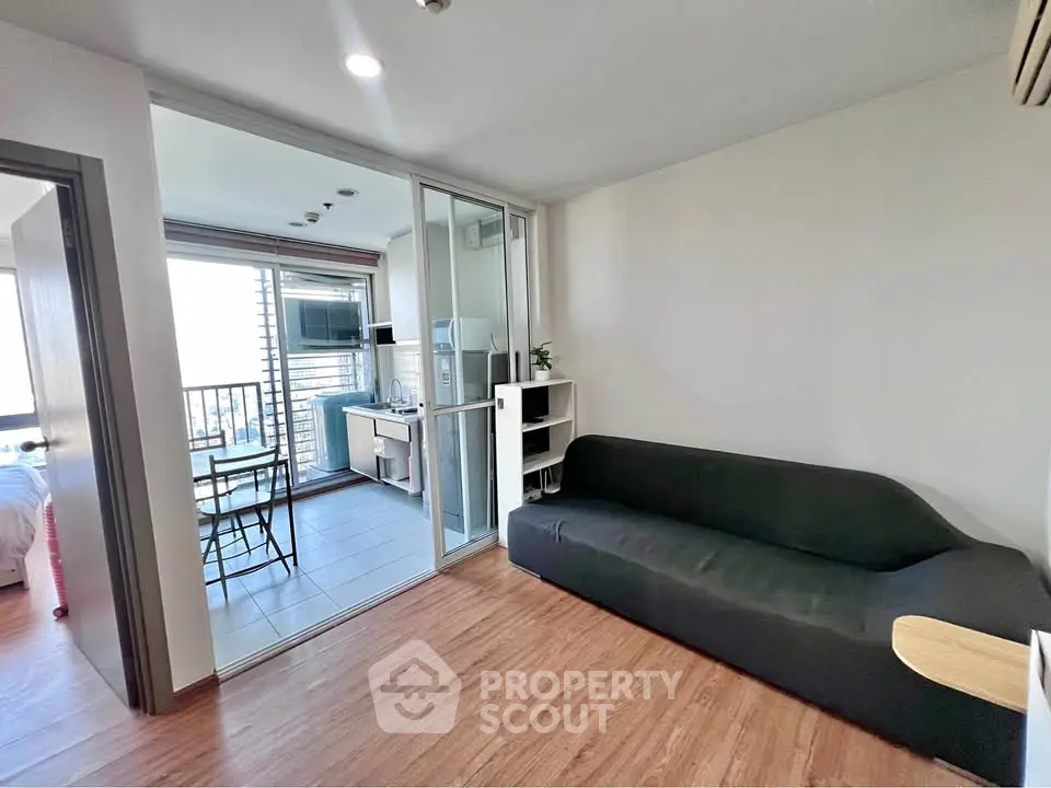 Modern living room with open layout and balcony view