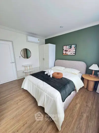 Modern bedroom with stylish decor and cozy ambiance