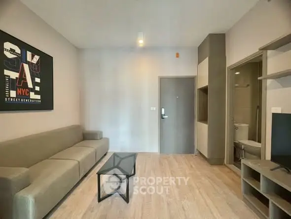 Modern living room with sleek furniture and open layout