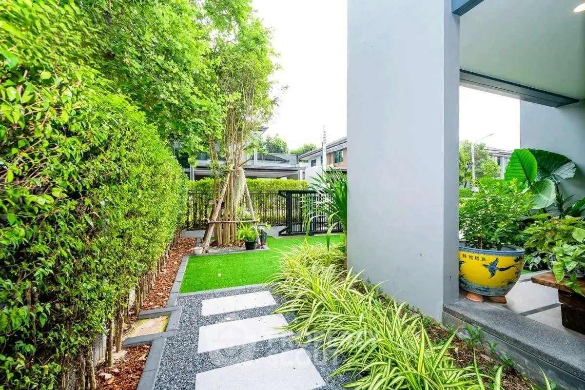 Charming garden view with lush greenery and modern landscaping