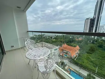 Stunning balcony with ocean view in modern high-rise apartment