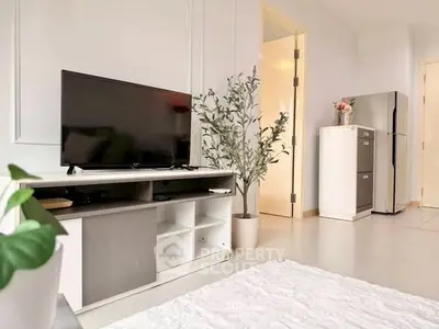 Modern living room with sleek TV stand and stylish decor