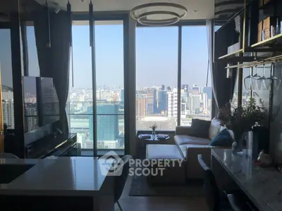 Luxurious high-rise living room with stunning city view and modern decor