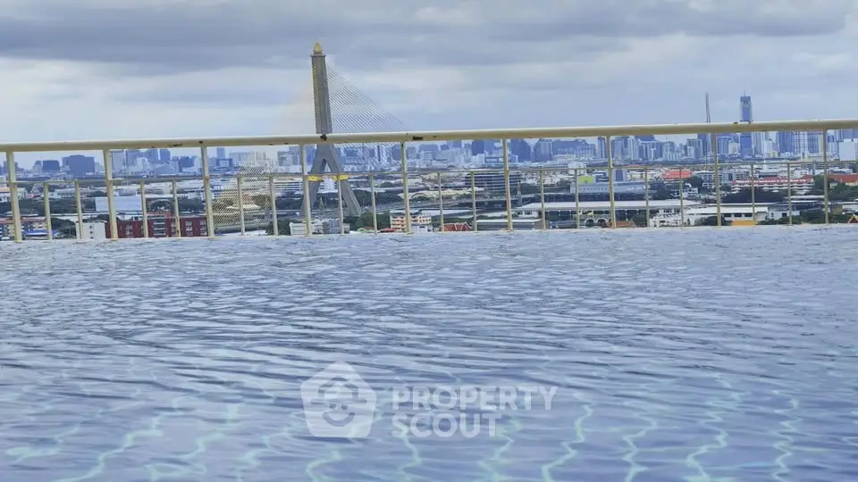 Stunning rooftop infinity pool with panoramic city skyline view.