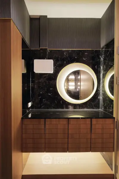 Luxurious modern bathroom with elegant lighting and sleek design