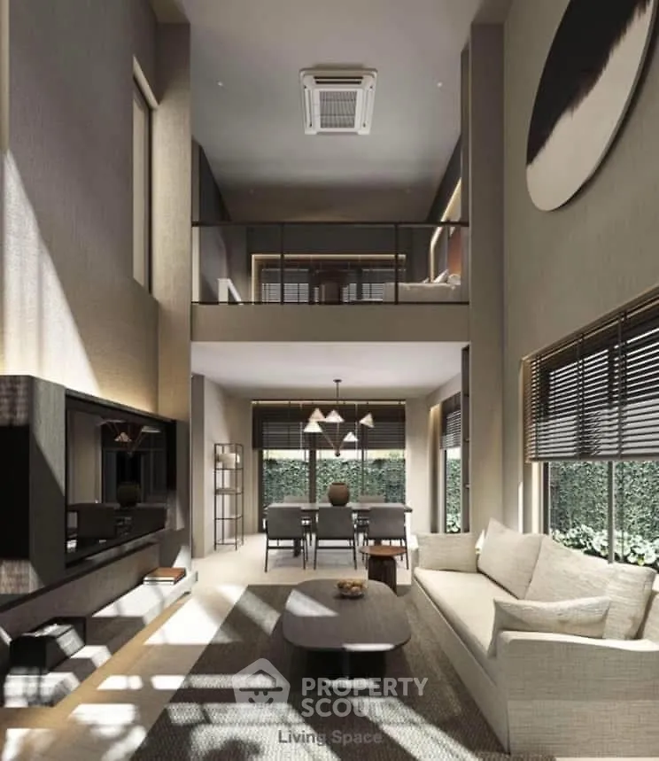 Luxurious modern living room with high ceilings and elegant decor