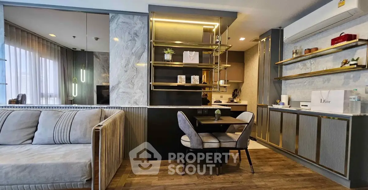 Luxurious modern living room with elegant dining area and stylish decor