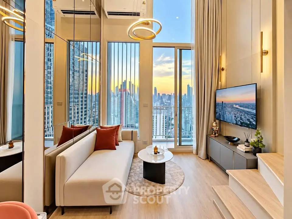 Luxurious high-rise living room with stunning city view and modern decor