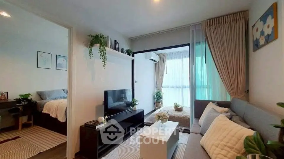 Modern living room with cozy decor and natural light