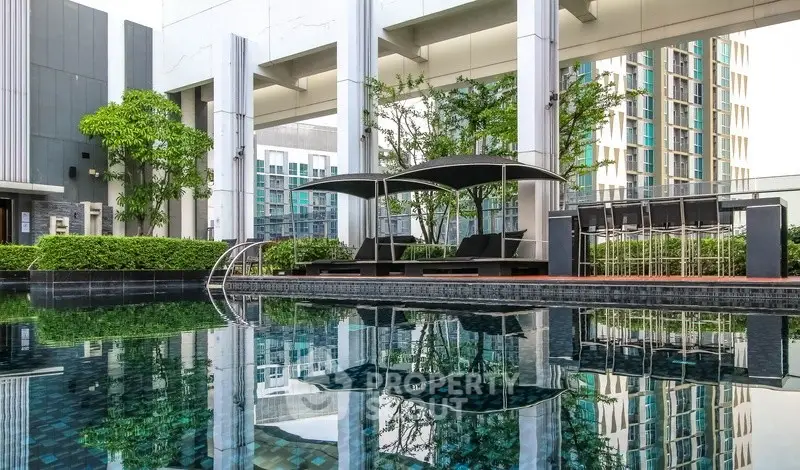 Luxurious rooftop pool with modern design and cityscape views, perfect for relaxation and leisure.