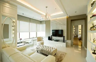 Luxurious living room with elegant decor and modern lighting