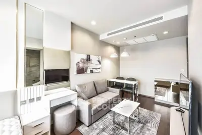 Modern living room with stylish decor and cozy seating area