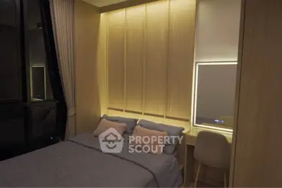 Modern bedroom with ambient lighting and stylish decor