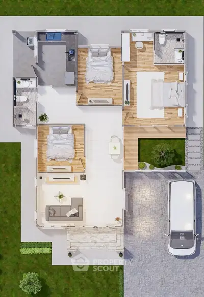 Modern house floor plan with spacious layout and stylish design