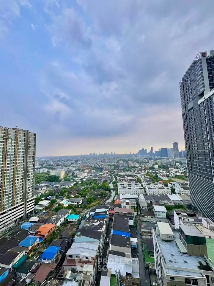 Stunning cityscape view from high-rise building with expansive skyline and urban landscape.