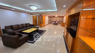 Spacious modern living room with elegant furnishings and open layout