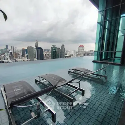 Luxurious rooftop infinity pool with stunning city skyline view, perfect for relaxation and urban living.
