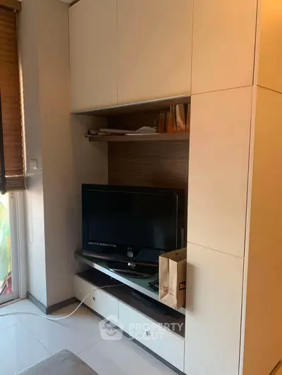 Cozy living room with built-in TV unit and modern decor