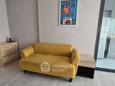 Stylish living room with vibrant yellow sofa and modern decor