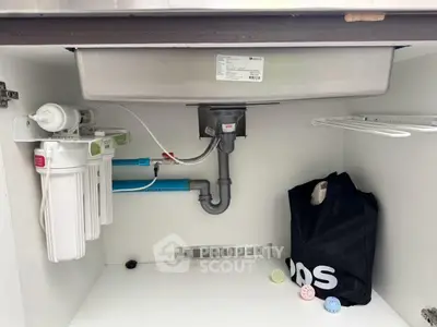Under-sink water filtration system in modern kitchen setup