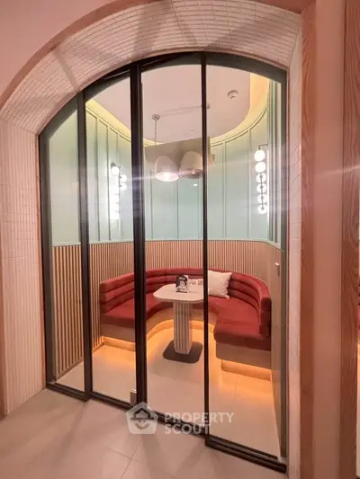 Stylish modern study nook with cozy seating and ambient lighting