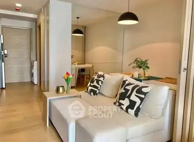 Modern living room with stylish decor and cozy seating area