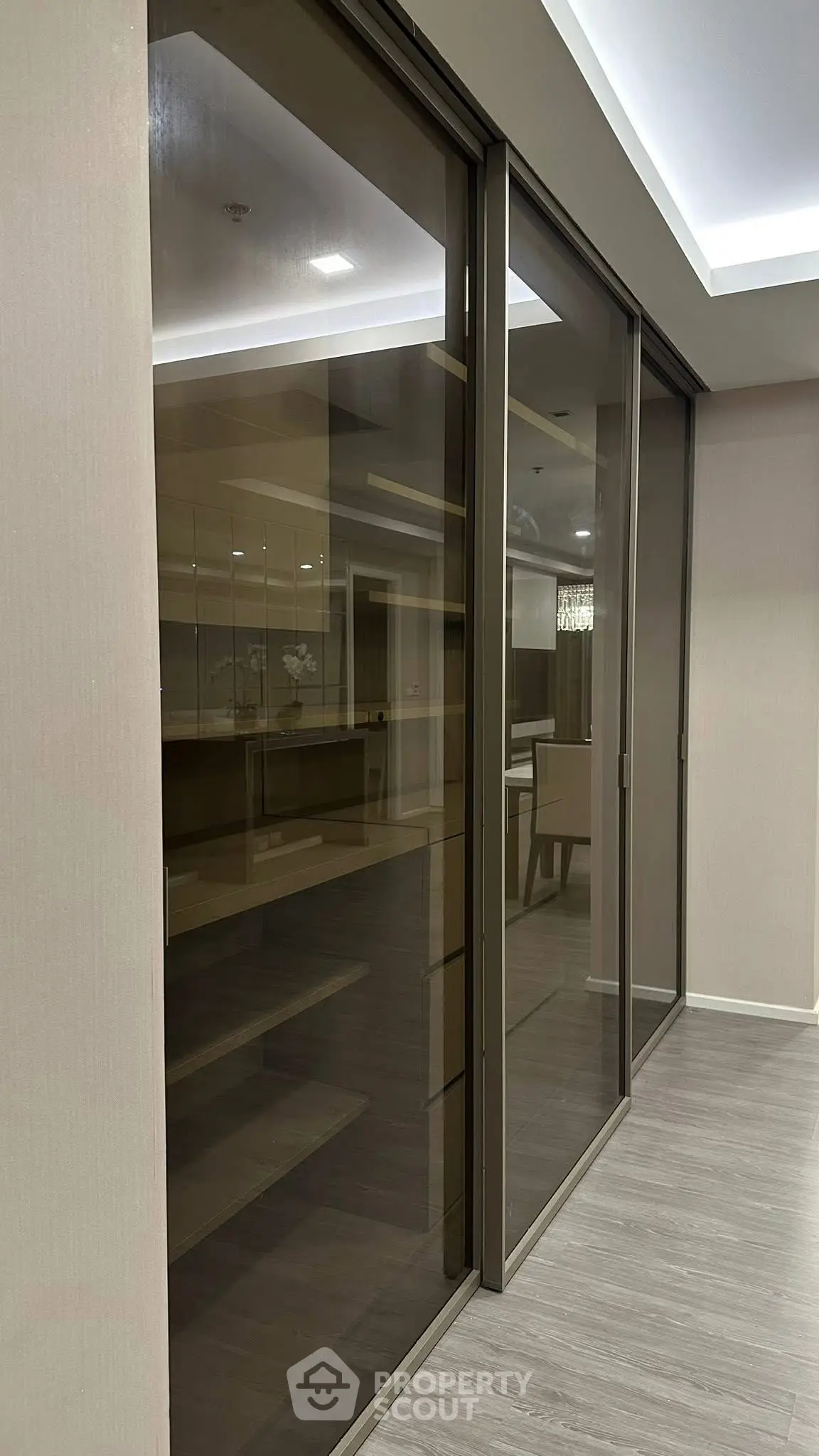 Modern interior with sliding glass doors and sleek design