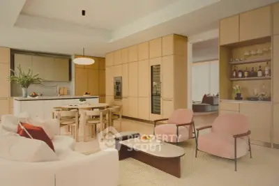 Luxurious open-plan kitchen and living room with modern design and elegant furnishings.