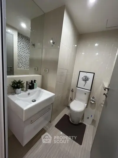 Modern bathroom with sleek fixtures and stylish decor