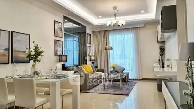 Elegant modern living room with stylish decor and dining area