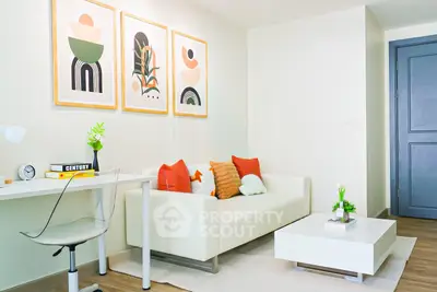 Modern living room with stylish decor and cozy seating area