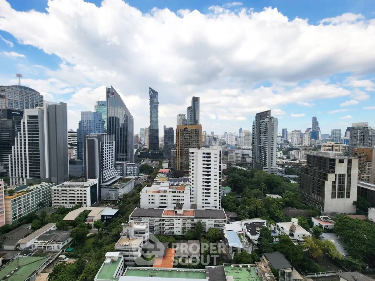 Stunning cityscape view showcasing modern skyscrapers and lush greenery, perfect for urban living enthusiasts.