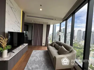 Luxurious high-rise living room with stunning city view and modern decor