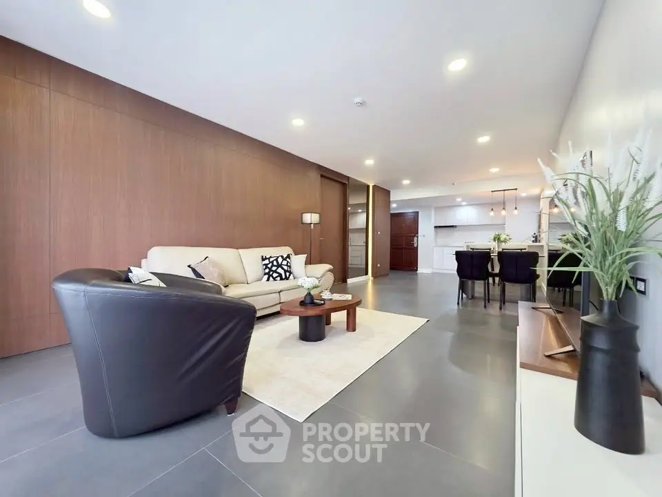 Spacious modern living room with open layout and elegant furnishings