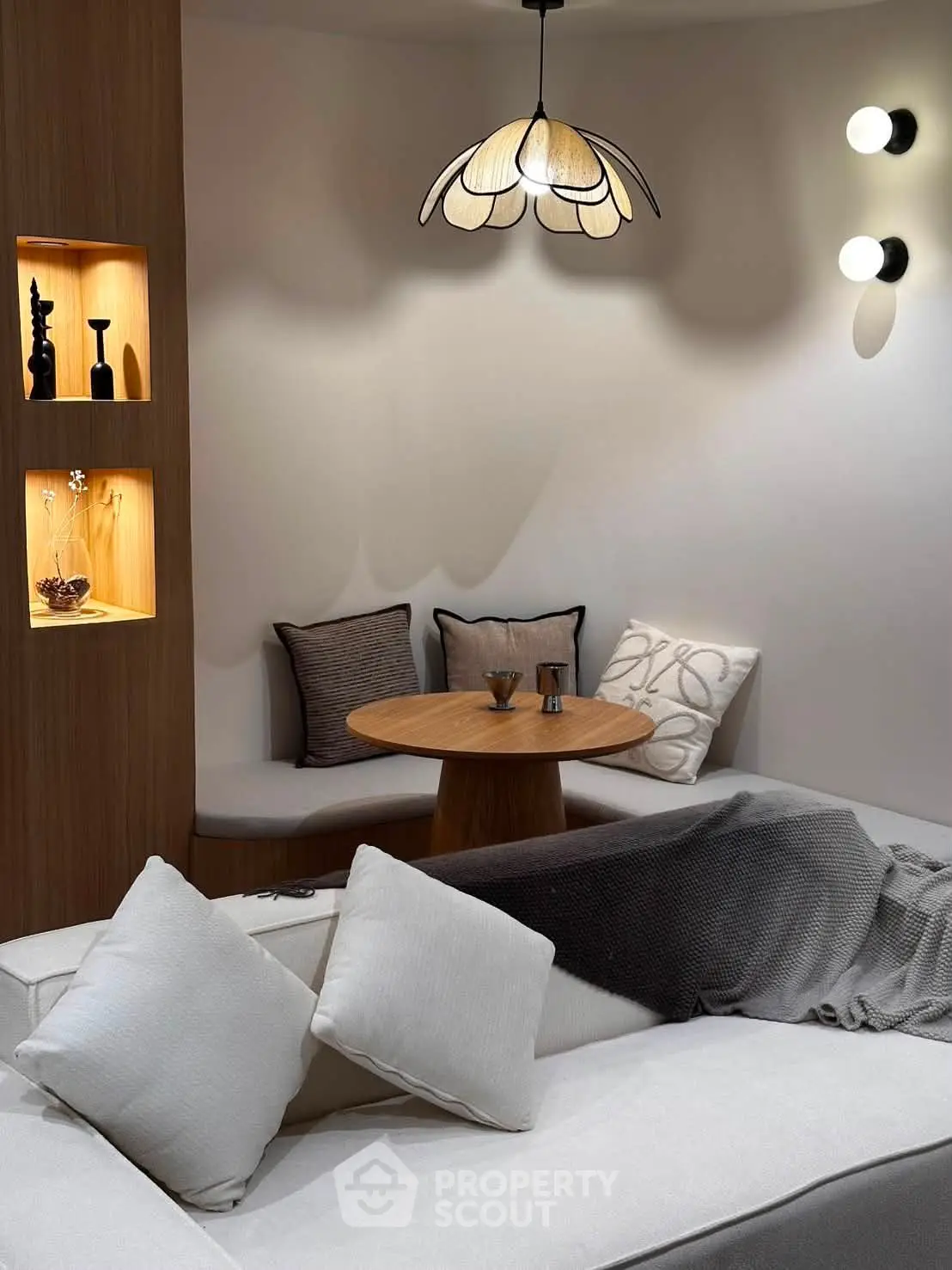 Cozy modern living room with elegant lighting and stylish decor