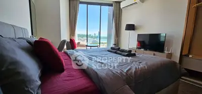 Luxurious bedroom with stunning city view and modern decor