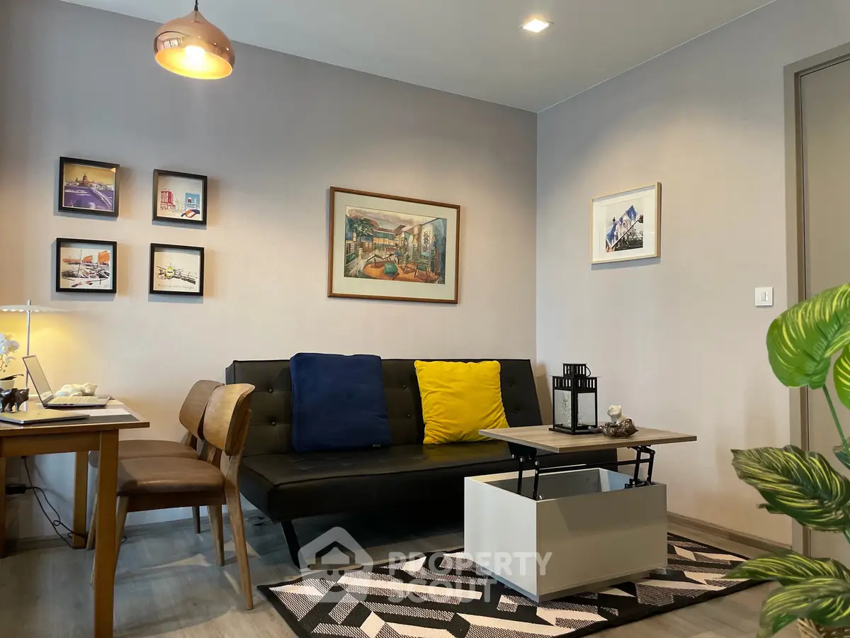 Stylish living room with modern decor and cozy seating area