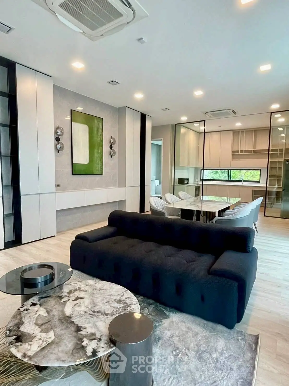 Luxurious modern living room with elegant furniture and open layout