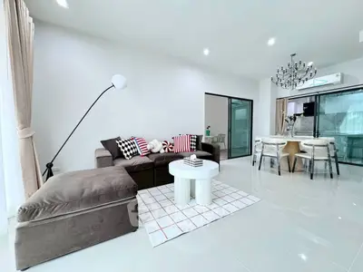 Spacious modern living room with stylish decor and open layout