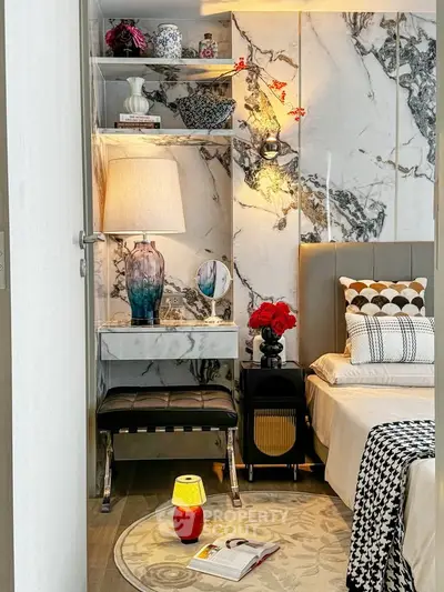 Luxurious bedroom with marble accents and elegant decor