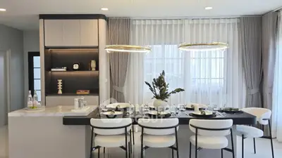 Luxurious modern dining room with elegant lighting and stylish decor