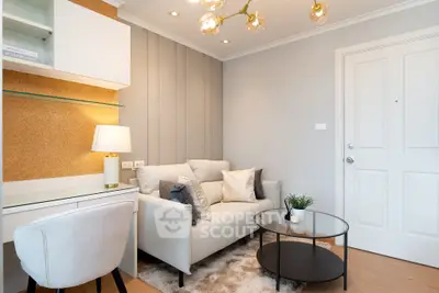 Chic modern living room with cozy sofa and stylish decor