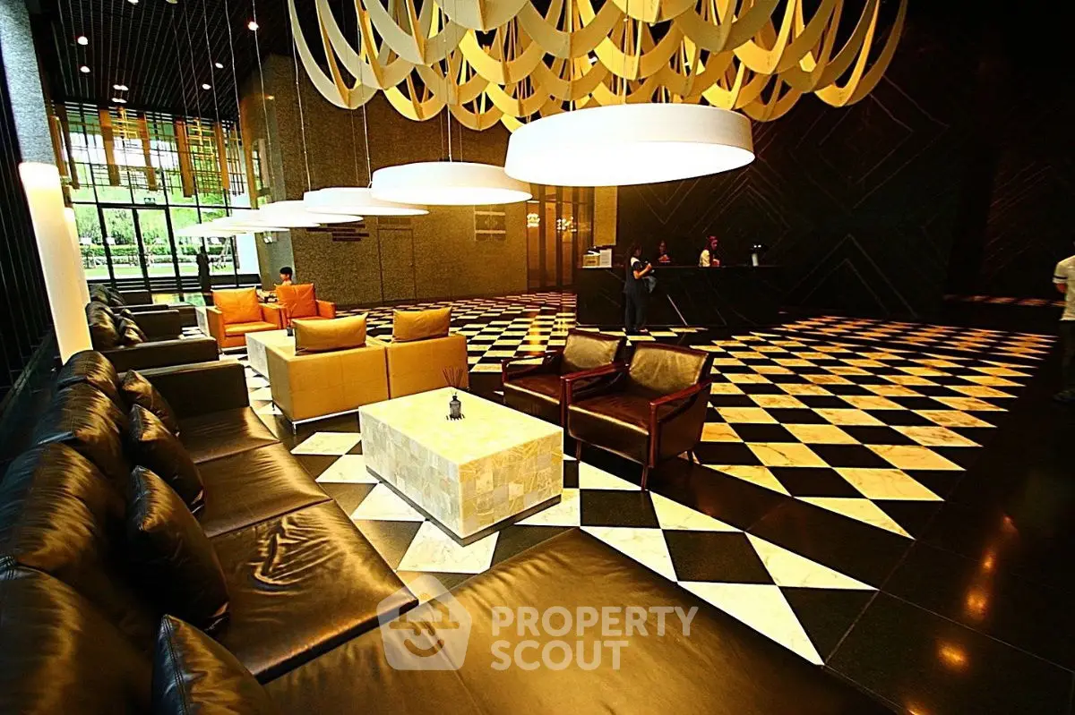 Luxurious hotel lobby with modern design and elegant lighting