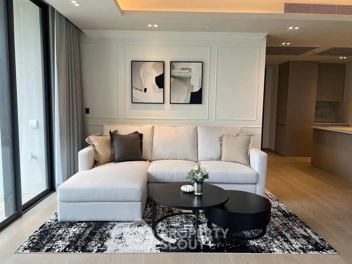 Modern living room with stylish decor and cozy seating area