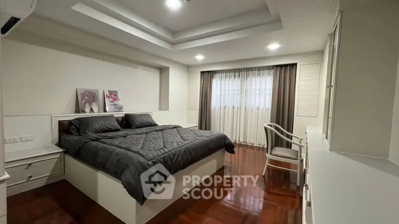 Elegant bedroom with modern design and cozy atmosphere