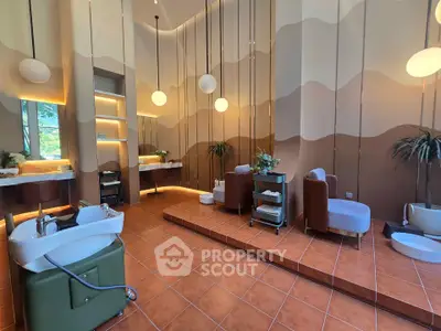 Luxurious modern bathroom with elegant design and stylish lighting