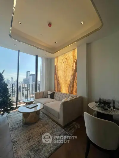 Luxurious living room with stunning city view and elegant decor