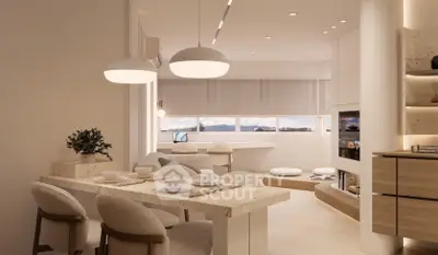 Modern open-plan living and dining area with elegant decor and natural light.